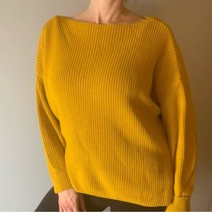 French Connection knitted mustard yellow sweater. Boatneck. Size small